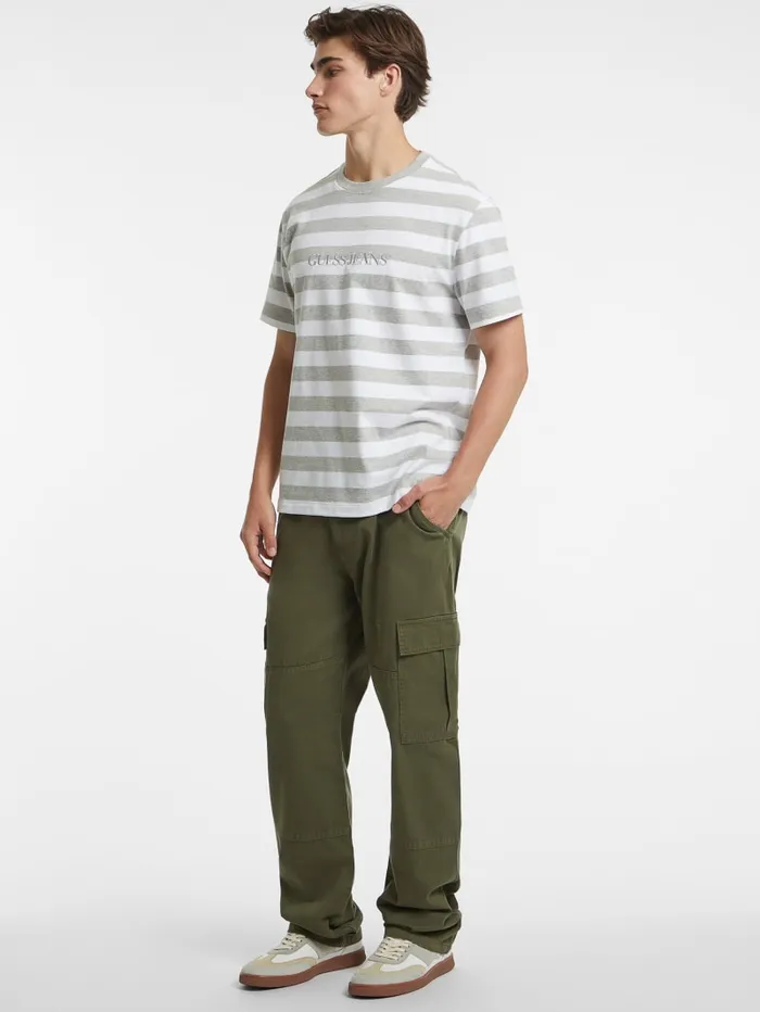 GUESS T Shirts and Tanks Striped Logo Tee Green 8211 Men