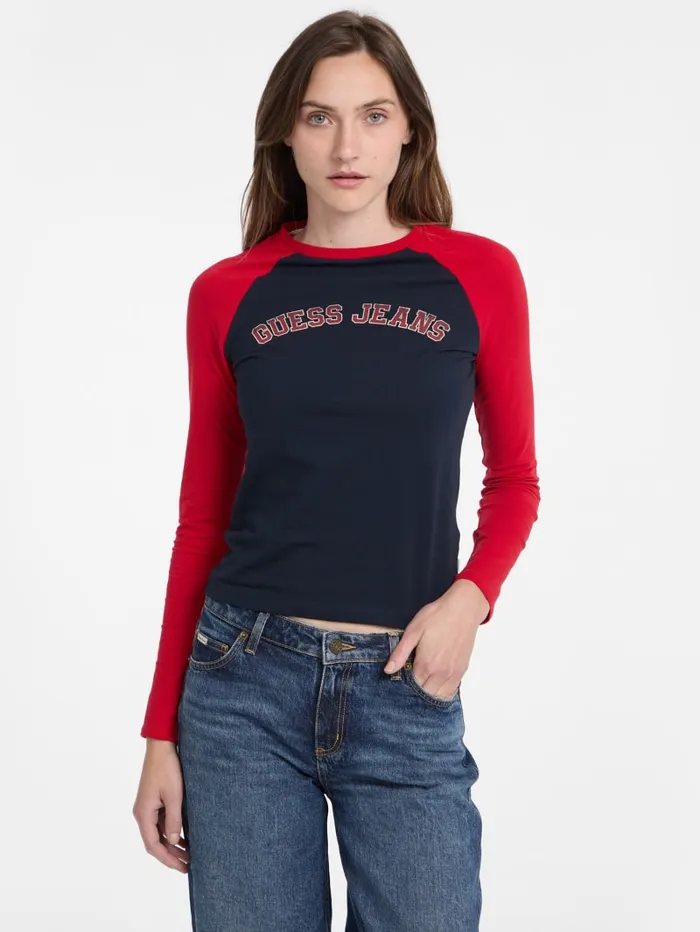 GUESS Tops and Tees Eco Crewneck Raglan Tee Blue 8211 Women