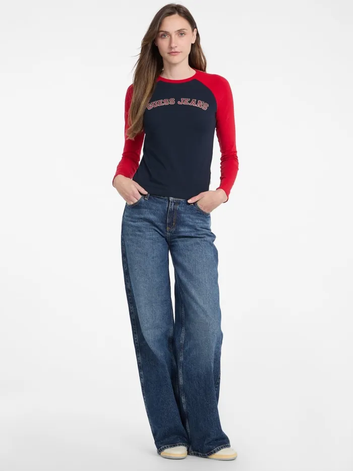 GUESS Tops and Tees Eco Crewneck Raglan Tee Blue 8211 Women