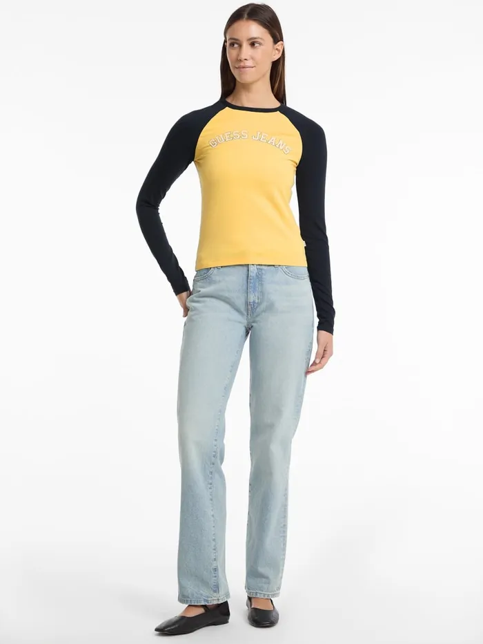 GUESS Tops and Tees Eco Crewneck Raglan Tee Blue 8211 Women