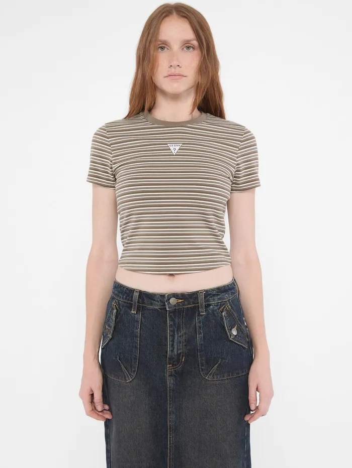 GUESS Tops and Tees Originals Striped Baby Tee Beige 8211 Women