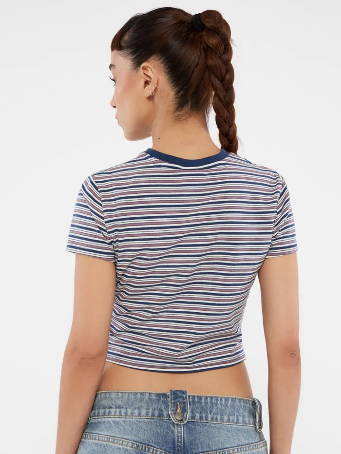 GUESS Tops and Tees Originals Striped Baby Tee Beige 8211 Women