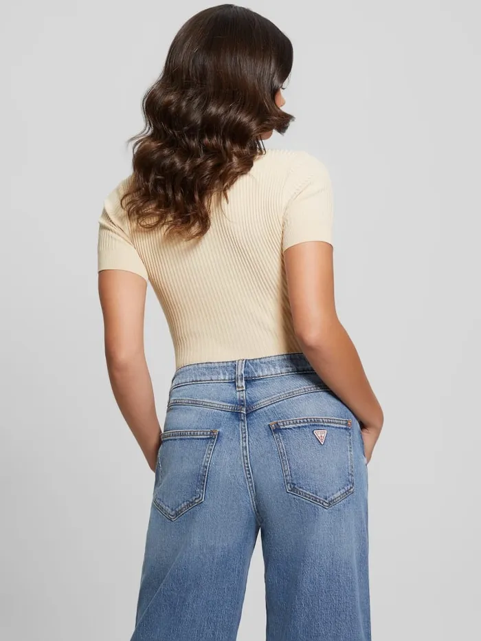 GUESS Tops Eco Anders Henley Bodysuit Beige 8211 Women