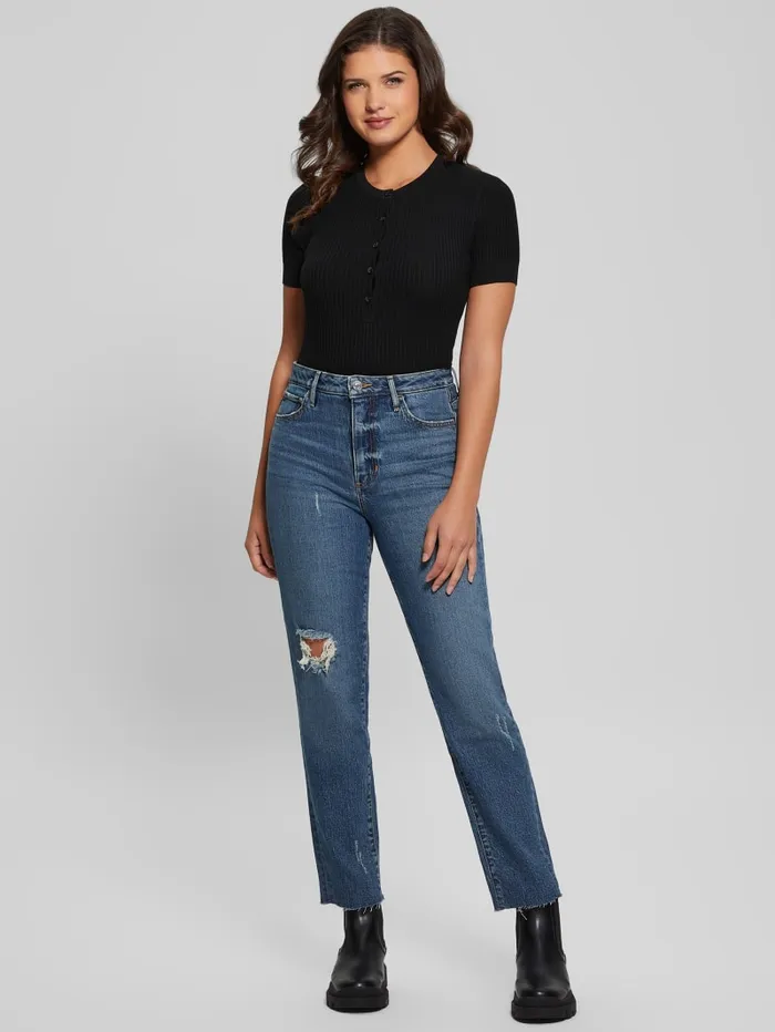 GUESS Tops Eco Anders Henley Bodysuit Beige 8211 Women