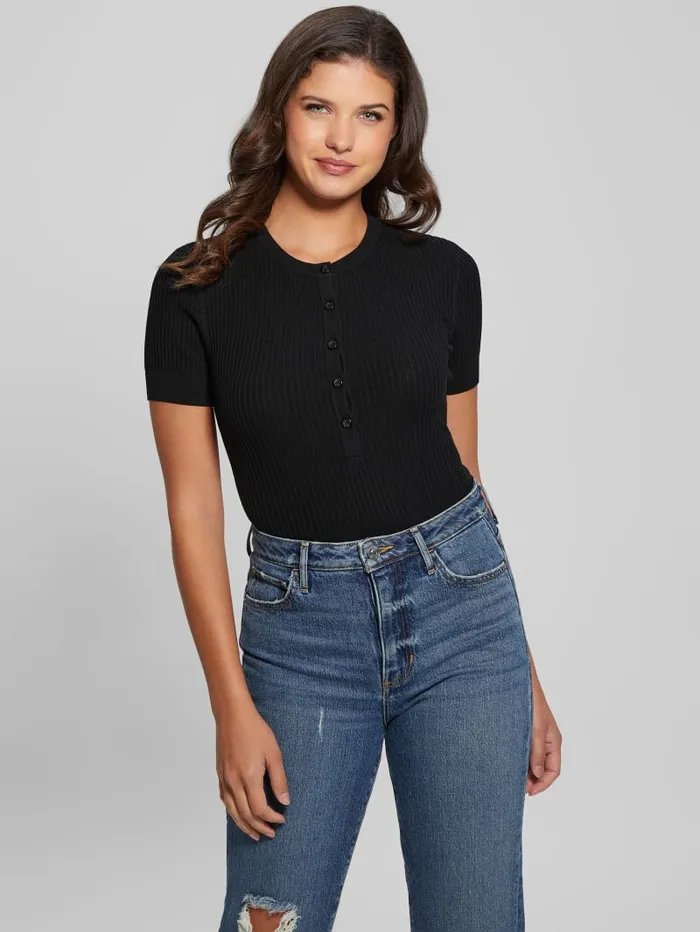 GUESS Tops Eco Anders Henley Bodysuit Beige 8211 Women