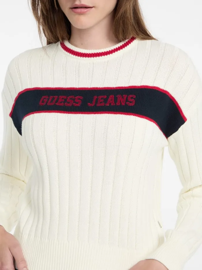 GUESS Tops Eco Crewneck Ribbed Sweater White 8211 Women