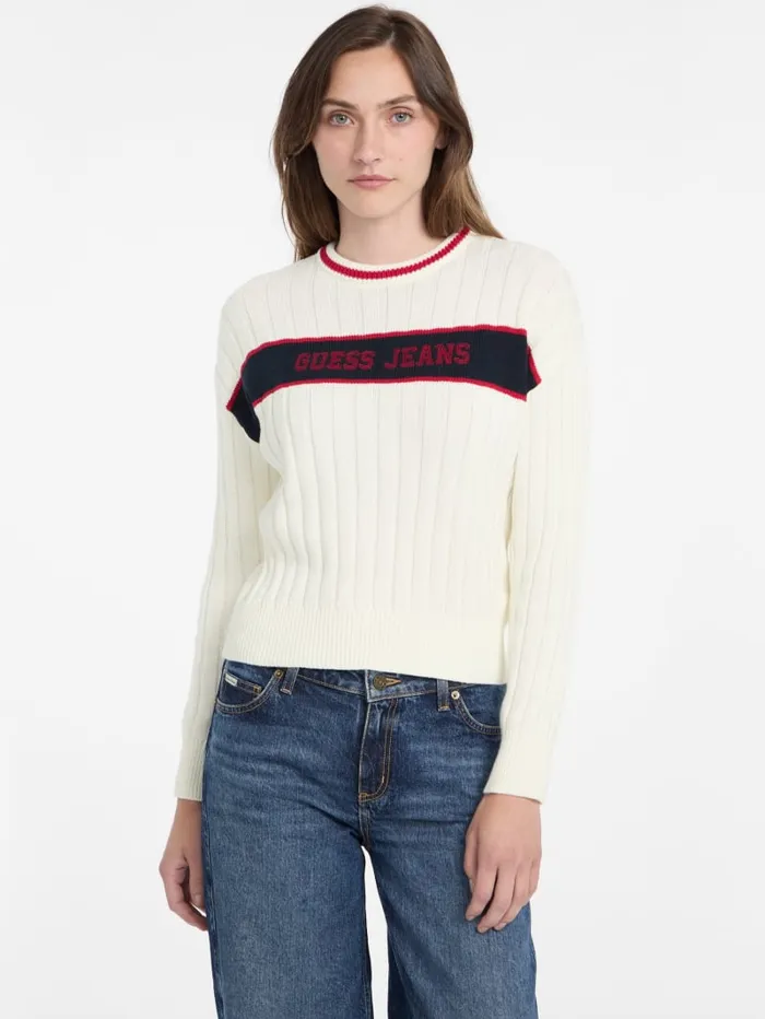 GUESS Tops Eco Crewneck Ribbed Sweater White 8211 Women