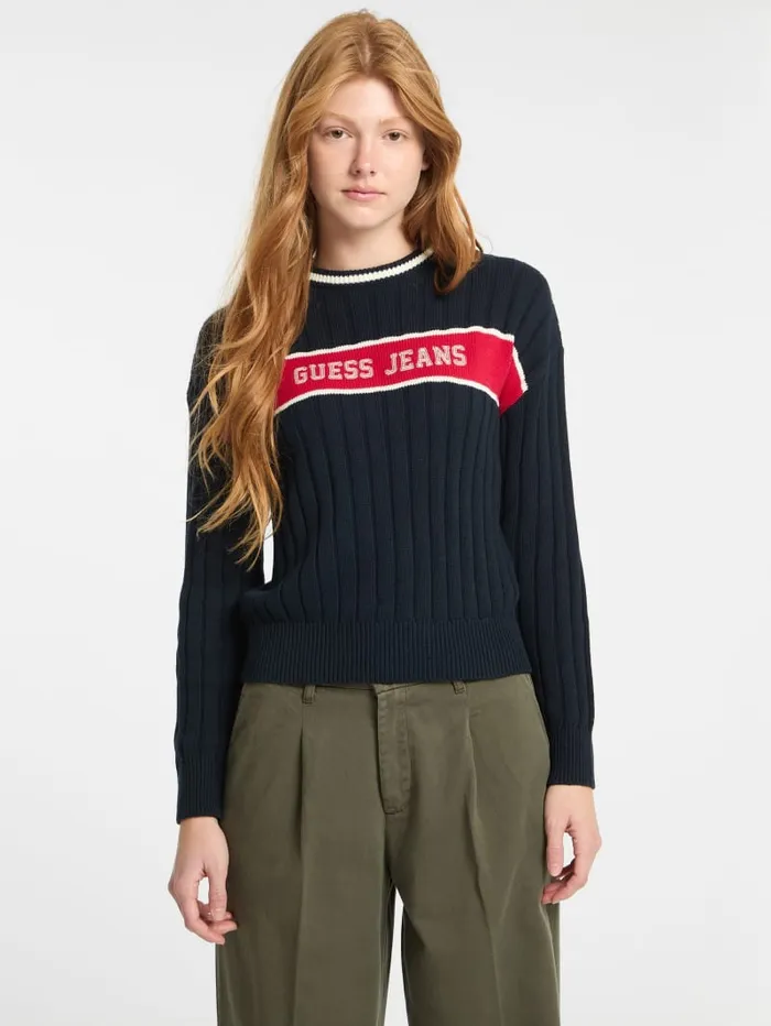 GUESS Tops Eco Crewneck Ribbed Sweater White 8211 Women