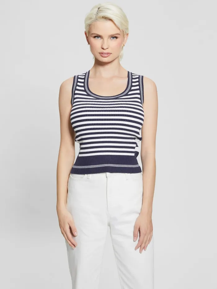 GUESS Tops Eco Stripe Ribbed Marti Tank Blue 8211 Women
