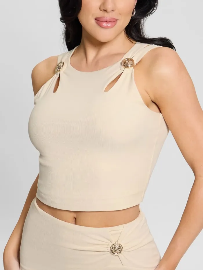 GUESS Tops Eco Zama Cutout Crop Top Beige 8211 Women
