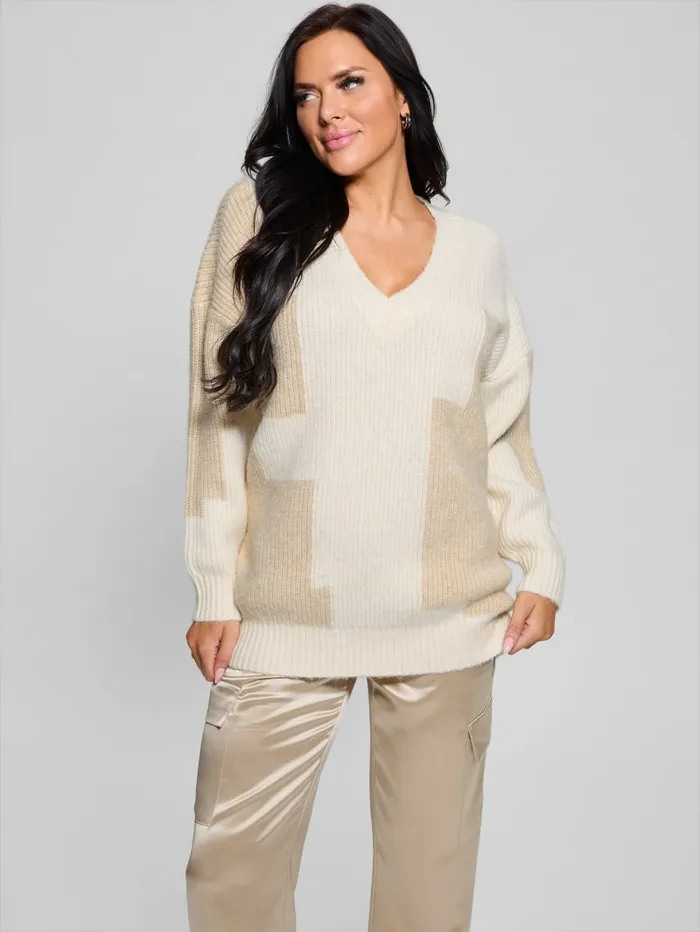 GUESS Tops Intarsia ColorBlock Sweater White 8211 Women