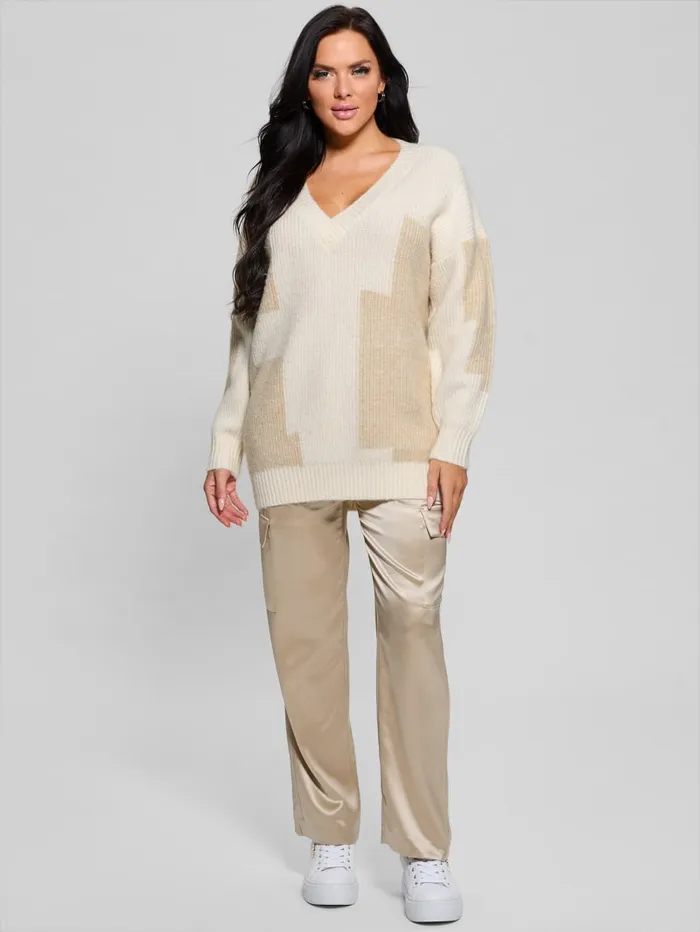GUESS Tops Intarsia ColorBlock Sweater White 8211 Women