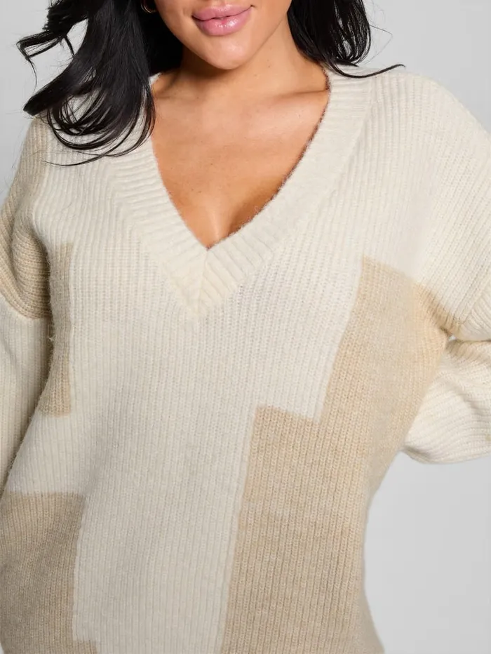 GUESS Tops Intarsia ColorBlock Sweater White 8211 Women