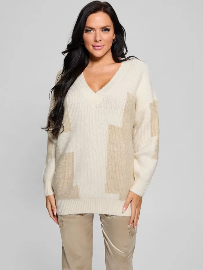 GUESS Tops Intarsia ColorBlock Sweater White 8211 Women