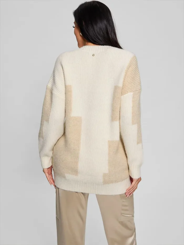 GUESS Tops Intarsia ColorBlock Sweater White 8211 Women