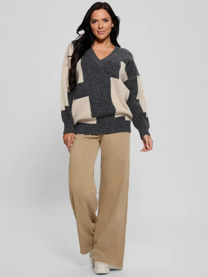 GUESS Tops Intarsia ColorBlock Sweater White 8211 Women