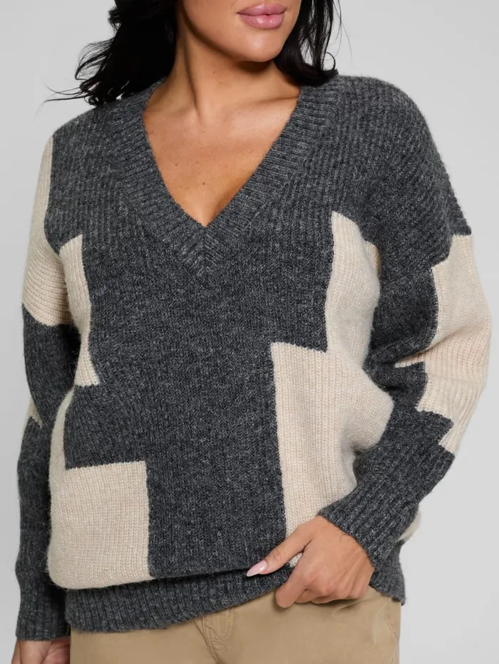 GUESS Tops Intarsia ColorBlock Sweater White 8211 Women