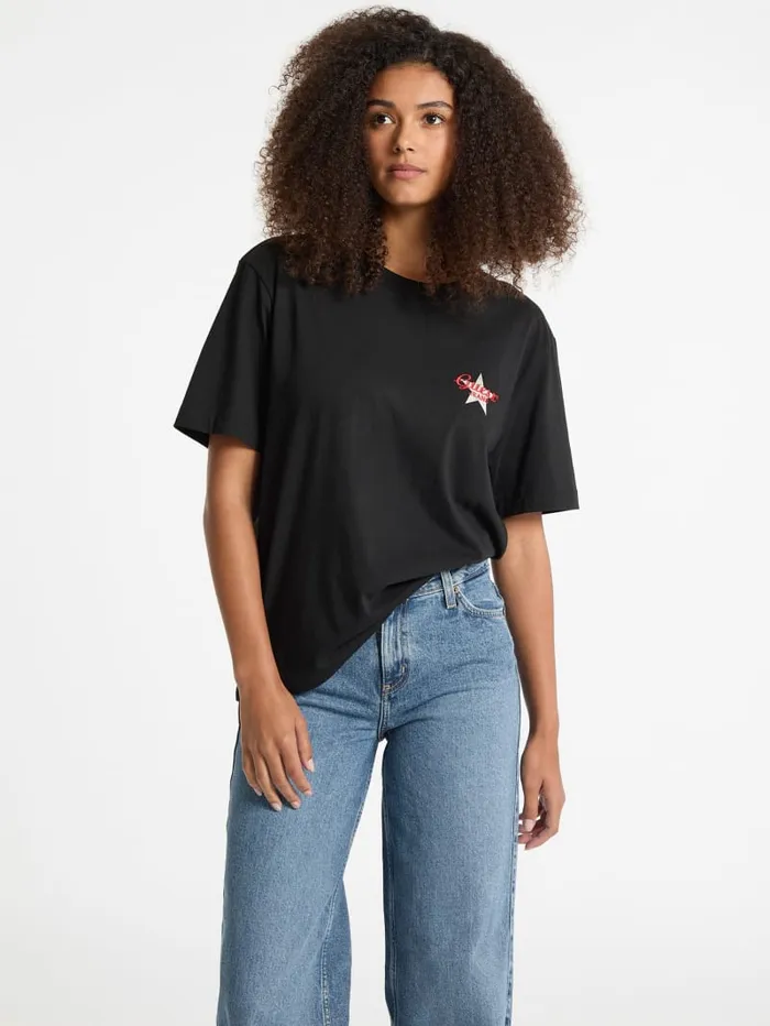 GUESS Tops Oversized Star Logo Tee Black 8211 Women