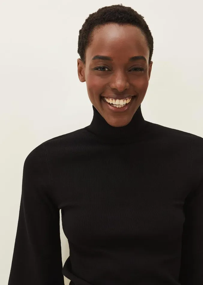 Gwyneth Balloon Sleeve Fine Knit Jumper Black Women Phase Eight Knitwear