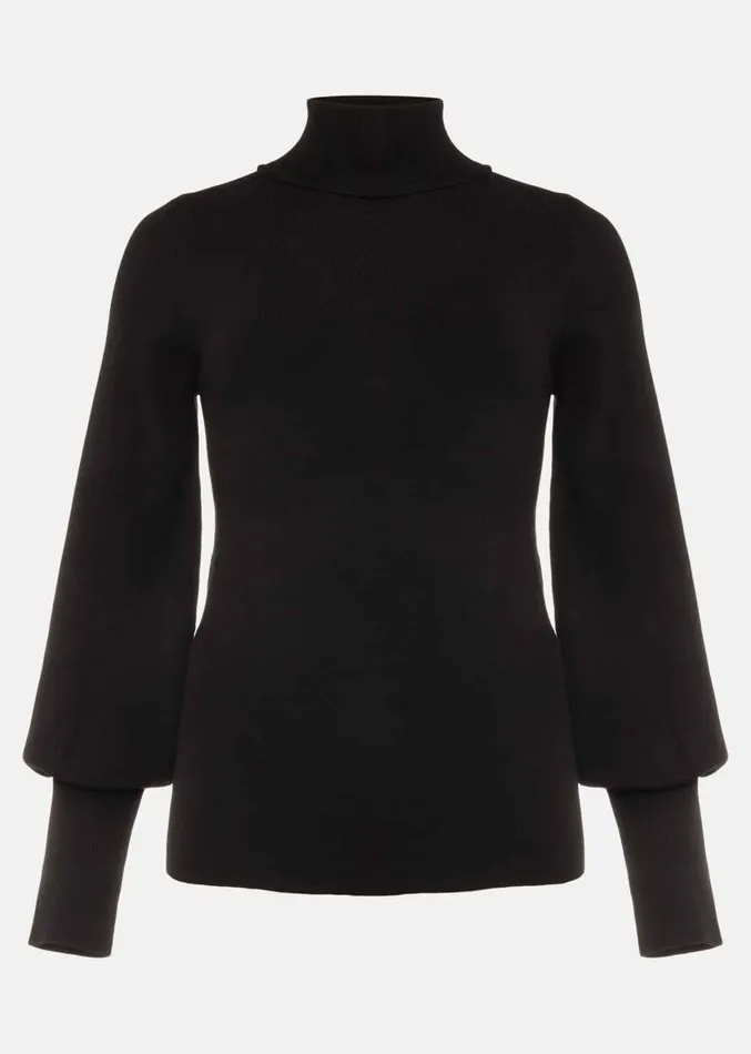 Gwyneth Balloon Sleeve Fine Knit Jumper Black Women Phase Eight Knitwear