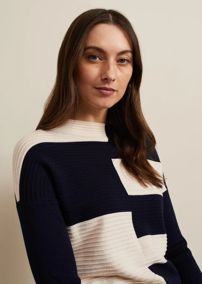 Harper Ripple Top Navyivory Women Phase Eight Knitwear