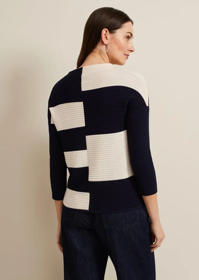 Harper Ripple Top Navyivory Women Phase Eight Knitwear