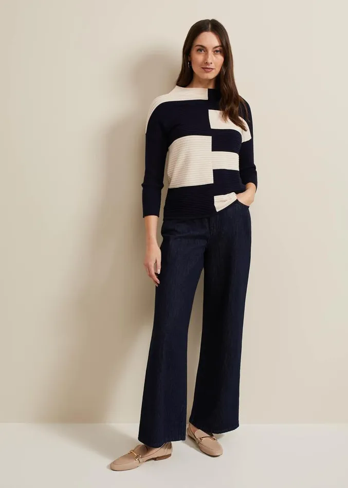Harper Ripple Top Navyivory Women Phase Eight Knitwear