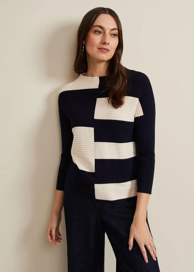 Harper Ripple Top Navyivory Women Phase Eight Knitwear
