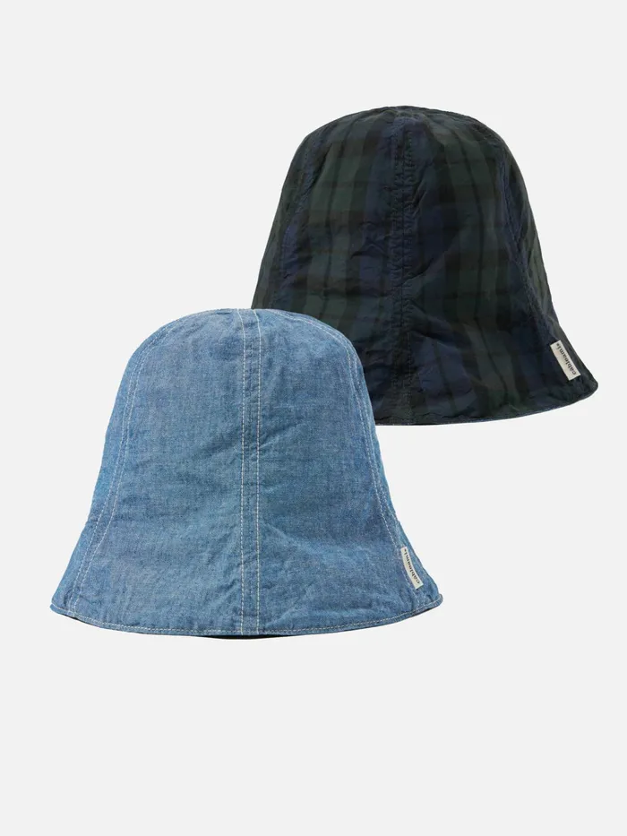 Hats Men Universal Works Cableami Reversible Tulip Hat In IndigoBlackwatch 5oz ChambrayCordura Hats Men Universal Works Cableami Reversible Tulip Hat In IndigoBlackwatch 5oz ChambrayCordura