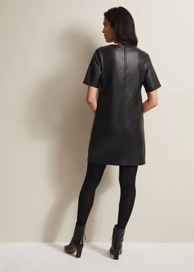 Hilde Faux Leather Shift Mini Dress Black Women Phase Eight Dresses