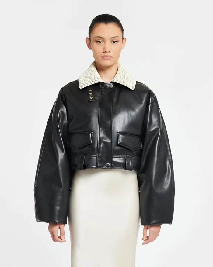 Hollie Okobor AltLeather Bomber Jacket BlackCreme Women Nanushka Jackets and Blazers
