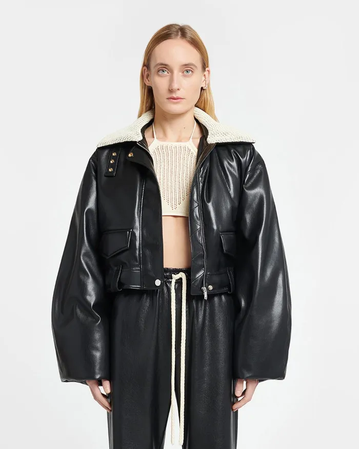 Hollie Okobor AltLeather Bomber Jacket BlackCreme Women Nanushka Jackets and Blazers