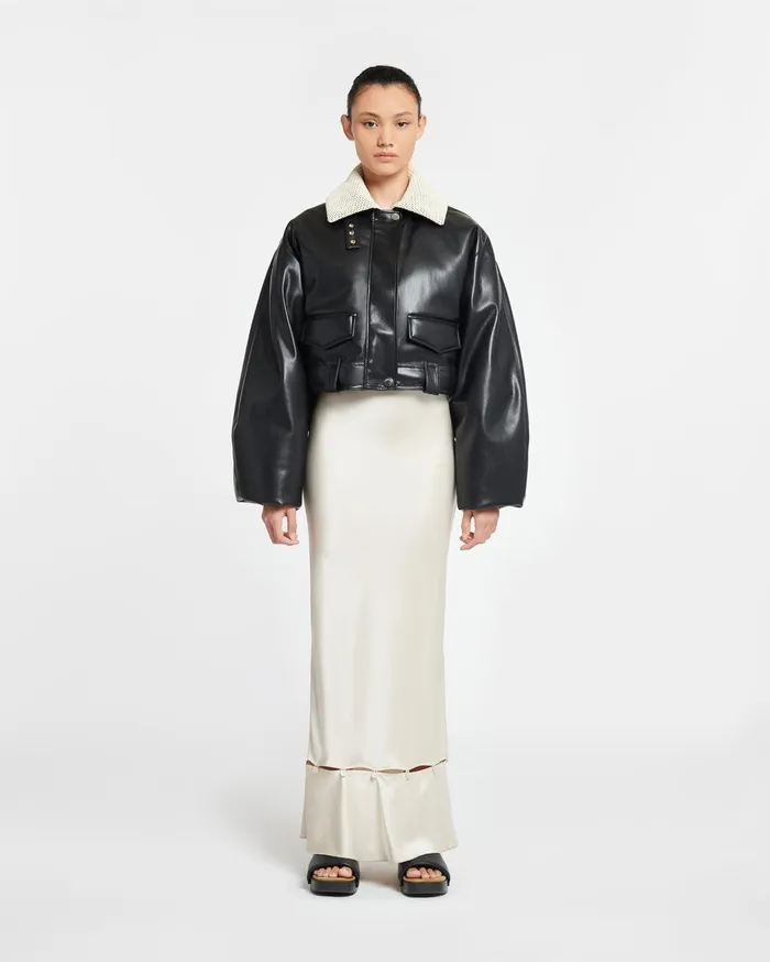 Hollie Okobor AltLeather Bomber Jacket BlackCreme Women Nanushka Jackets and Blazers