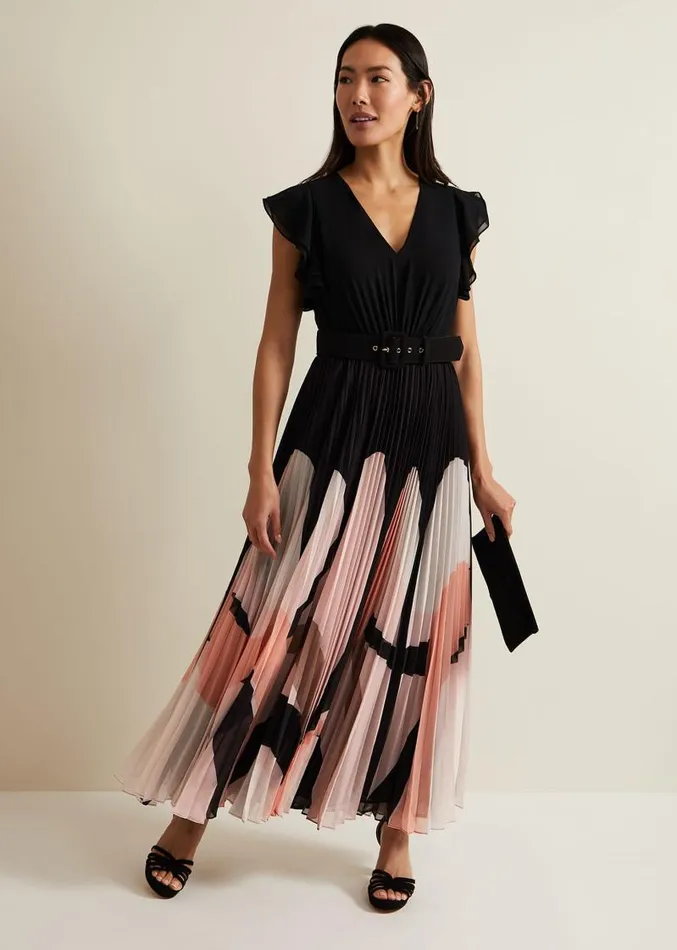 Isla Printed Skirt Ruffle Top Maxi Dress Multicoloured Women Phase Eight Dresses