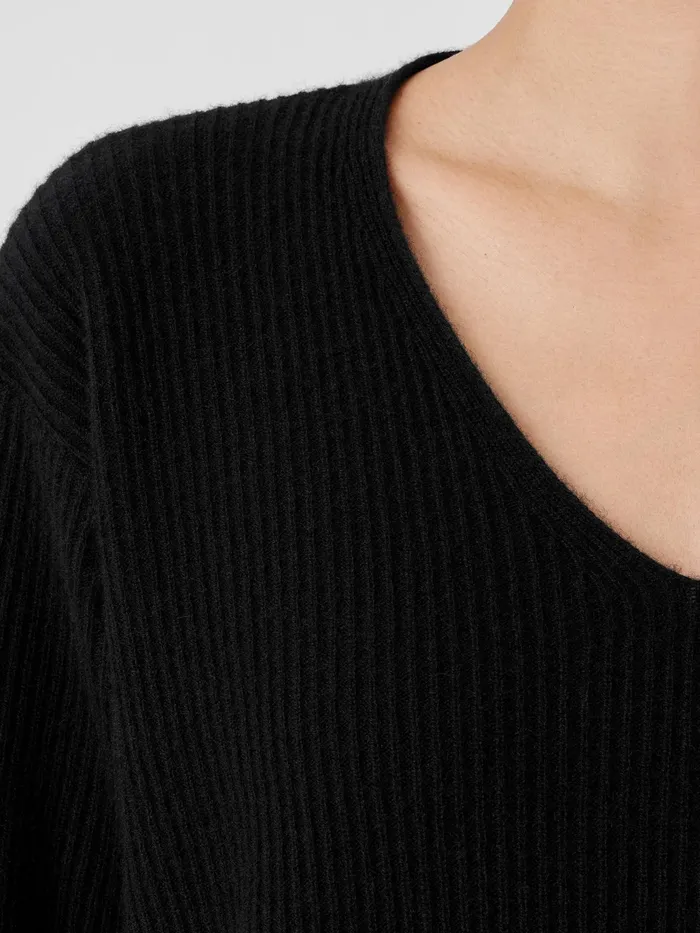 Italian Cashmere VNeck Top Black Women Eileen Fisher Sweaters and Cardigans