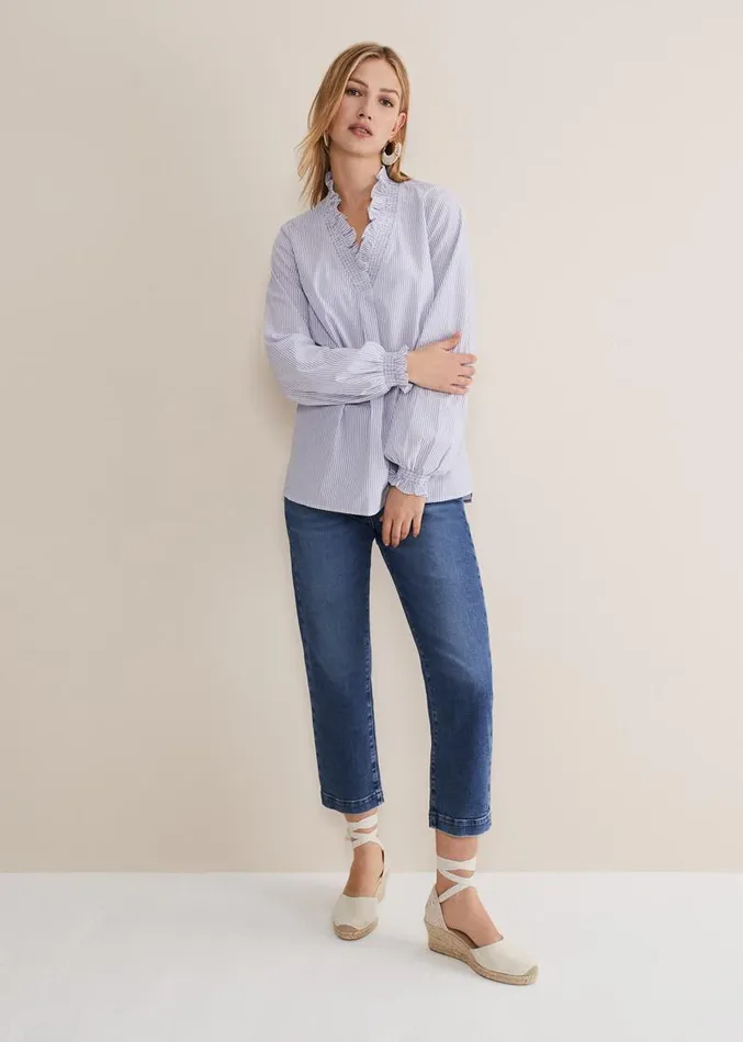 Izara Cotton Striped Ruffle Top Bluewhite Women Phase Eight Shirts and Blouses Izara Cotton Striped Ruffle Top Bluewhite Women Phase Eight Shirts and Blouses