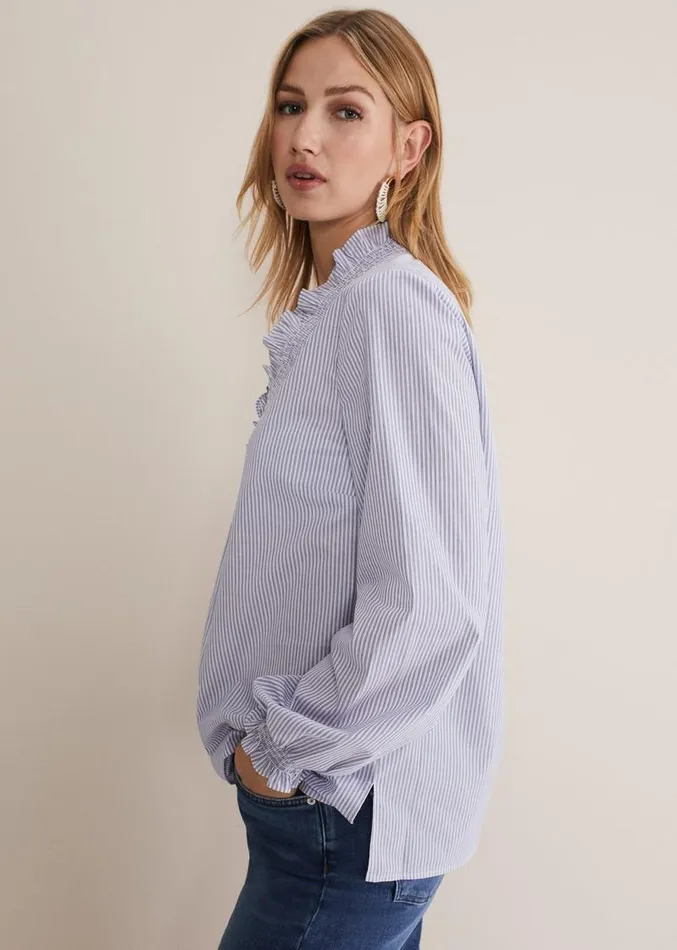 Izara Cotton Striped Ruffle Top Bluewhite Women Phase Eight Shirts and Blouses Izara Cotton Striped Ruffle Top Bluewhite Women Phase Eight Shirts and Blouses