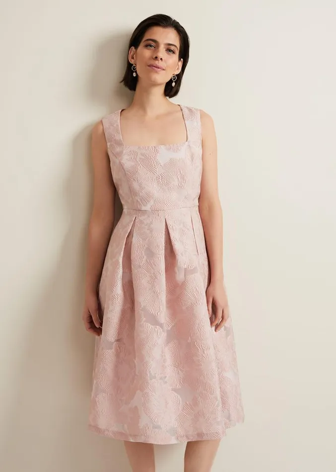 Jacesta Jacquard Fit And Flare Dress Pale Pink Women Phase Eight Dresses