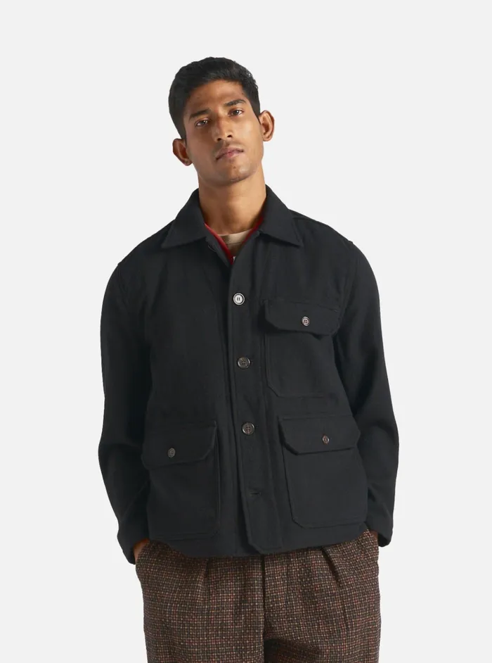 Jackets Men Universal Works Universal Works Utility Jacket In Black Recycled Soft Wool