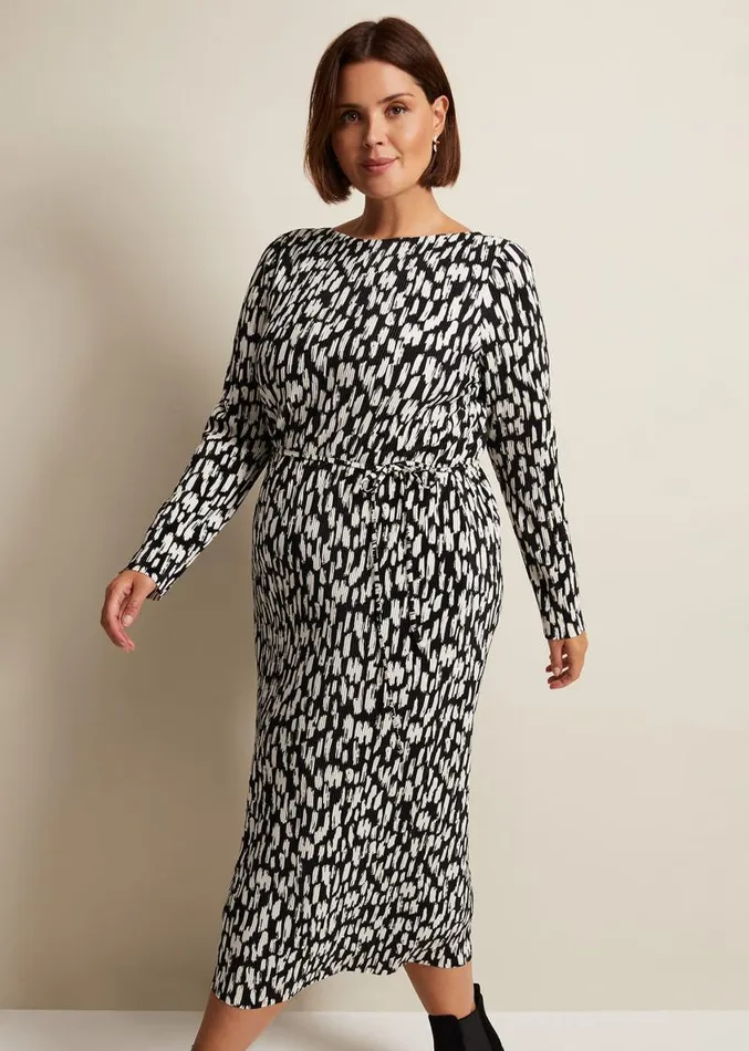 Jane Spotted Plisse Midi Dress Blackivory Women Phase Eight Dresses