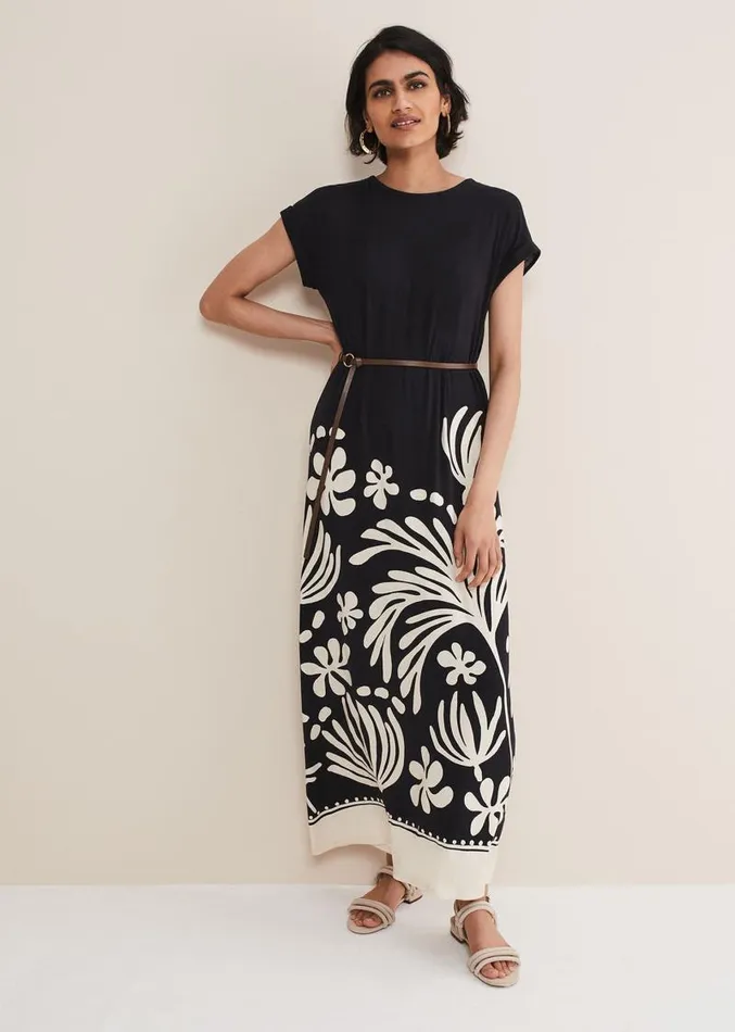 Jeanne Placement Print Jersey Maxi Dress Stoneblack Women Phase Eight Dresses