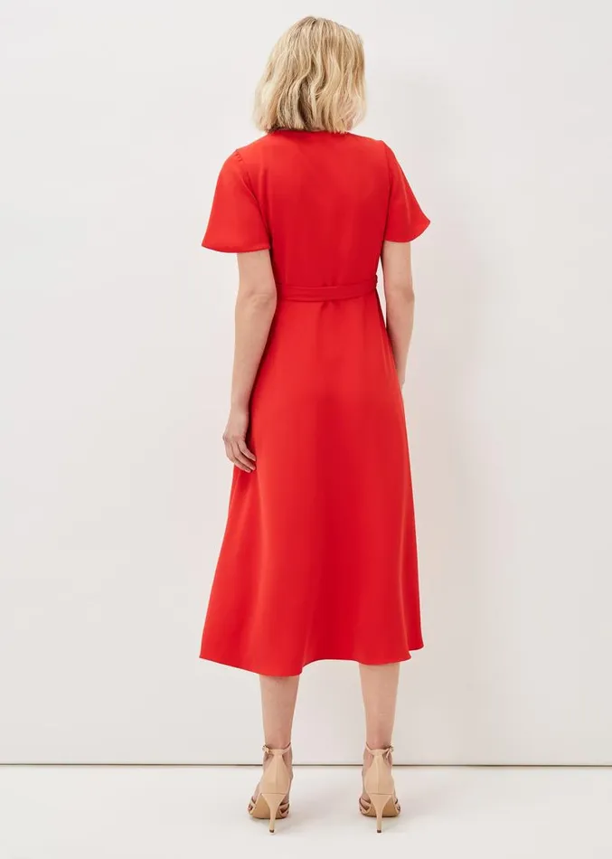 Julissa Ruffle Wrap Midi Dress Fire Women Phase Eight Dresses