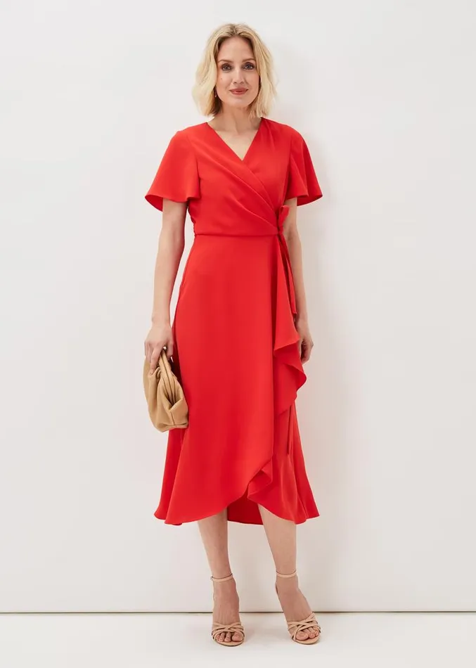 Julissa Ruffle Wrap Midi Dress Fire Women Phase Eight Dresses