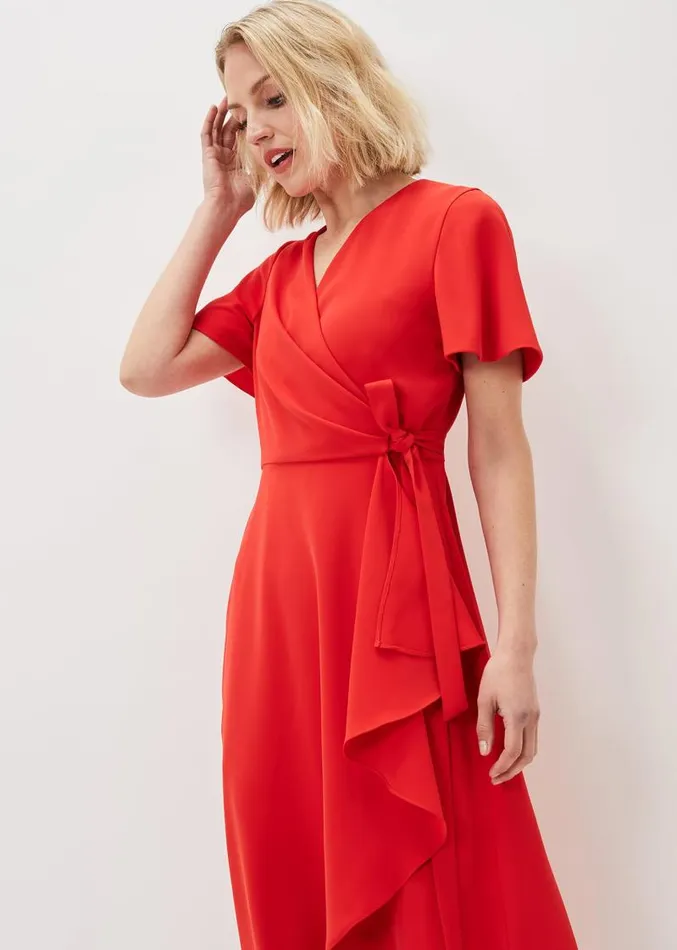 Julissa Ruffle Wrap Midi Dress Fire Women Phase Eight Dresses
