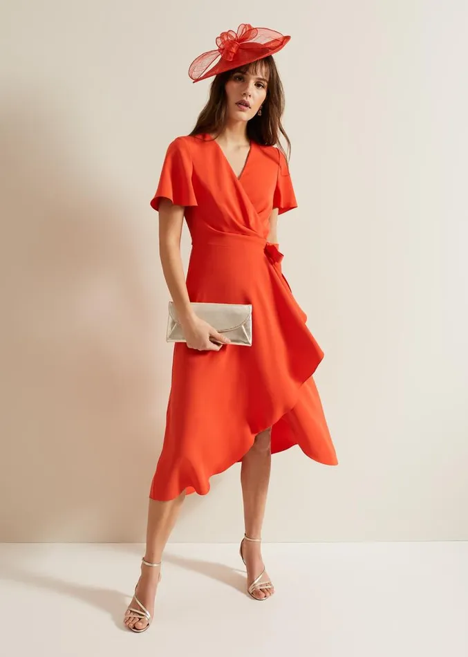 Julissa Ruffle Wrap Midi Dress Vermillion Women Phase Eight Dresses