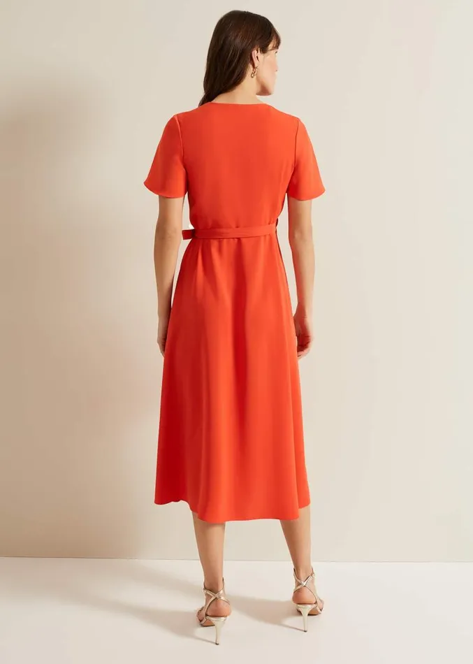 Julissa Ruffle Wrap Midi Dress Vermillion Women Phase Eight Dresses