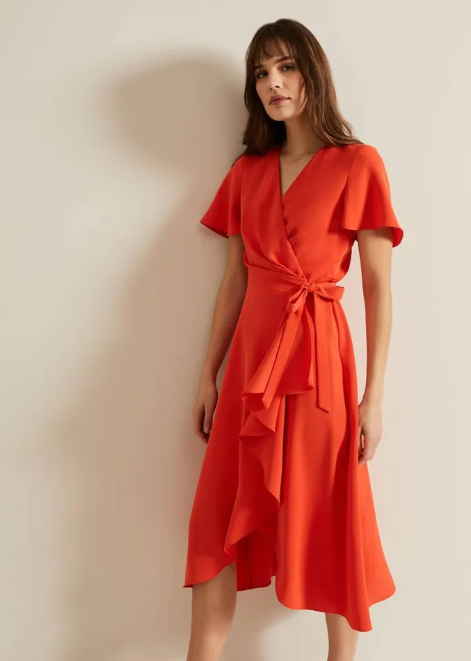 Julissa Ruffle Wrap Midi Dress Vermillion Women Phase Eight Dresses