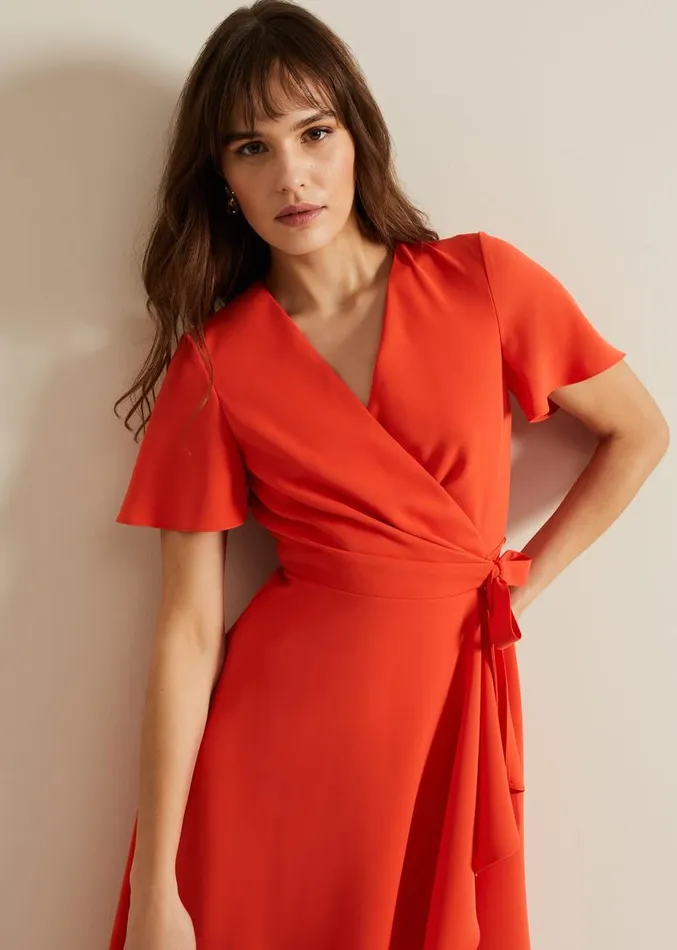 Julissa Ruffle Wrap Midi Dress Vermillion Women Phase Eight Dresses