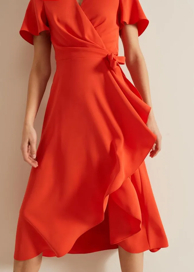 Julissa Ruffle Wrap Midi Dress Vermillion Women Phase Eight Dresses