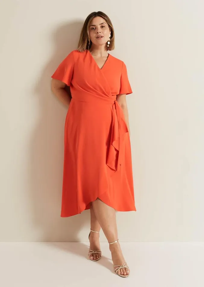 Julissa Ruffle Wrap Midi Dress Vermillion Women Phase Eight Dresses